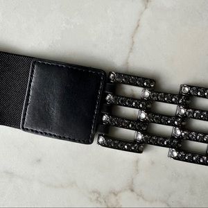 BCBGMaxazria Black Waist Belt Woven Rhinestones